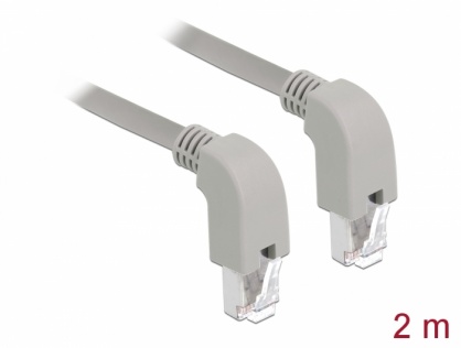Cablu de retea RJ45 cat 6A S/FTP unghi jos 2m Gri, Delock 85878